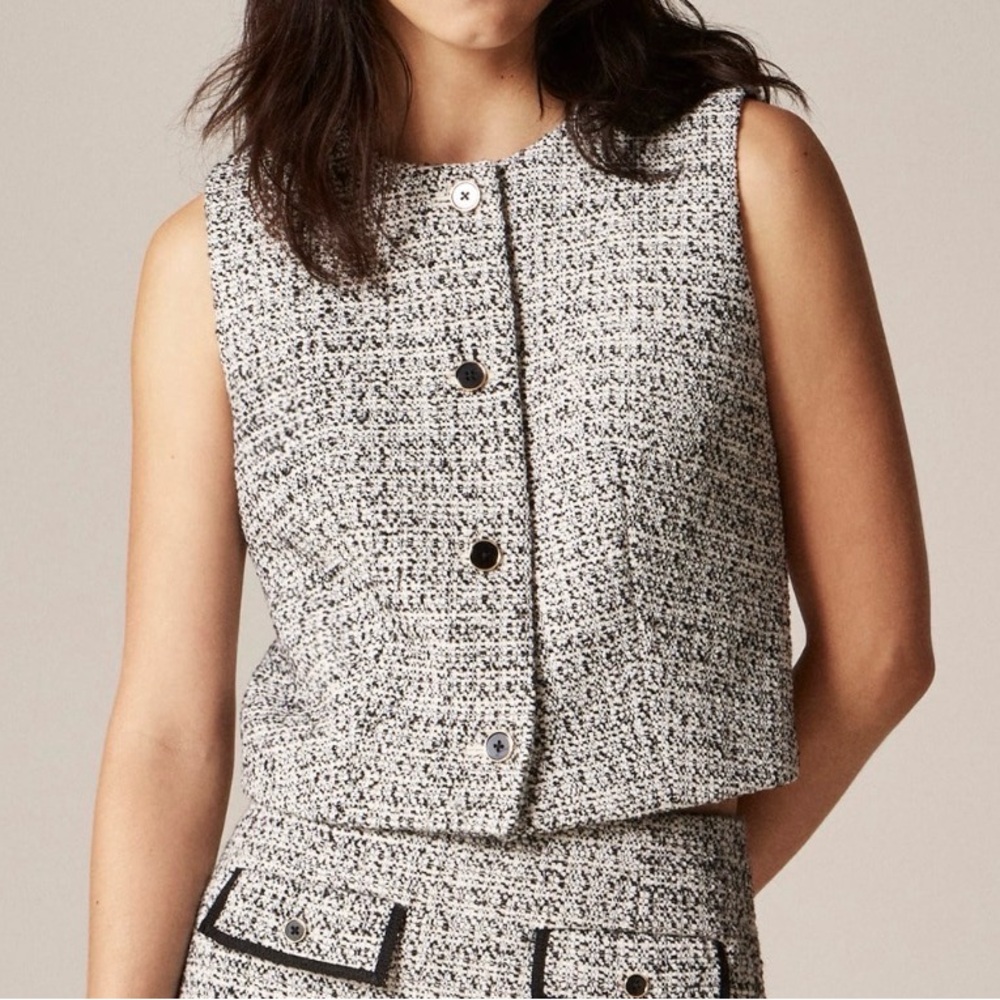 J Crew Heathered tweed crewneck vest Chic Tweed Sleeveless Top